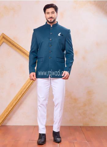 Teal Color ImportedFabric Jodhpuri Set