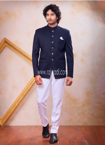 Blue ImportedFabric Mens Jodhpuri Set