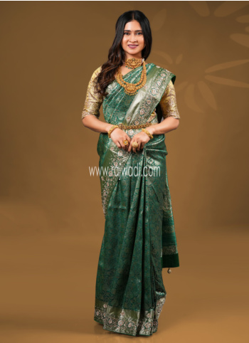 Green Embroidered Banarasi Silk Saree