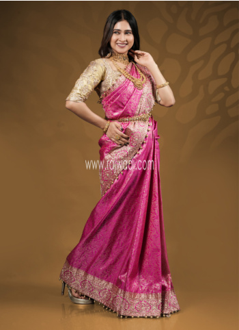 Pink Embroidered Banarasi Silk Saree