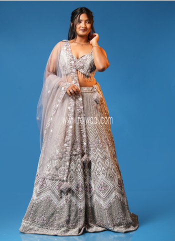 Attractive Hand Embroidered Beige Lehenga Choli With Dupatta