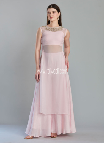 Designer Baby Pink Organza Palazzo Suit