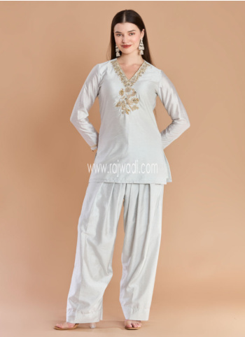 Light Blue Dola Silk Zardosi Embroidered Salwar Suit