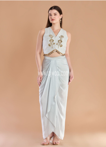 Light Blue Embroidered Dola Silk Indowestern Lehenga Choli