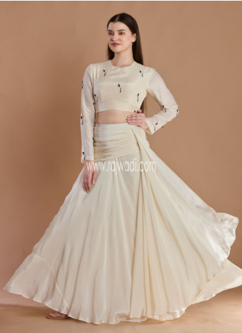 Cream Embroidered Dola Silk Indowestern Set