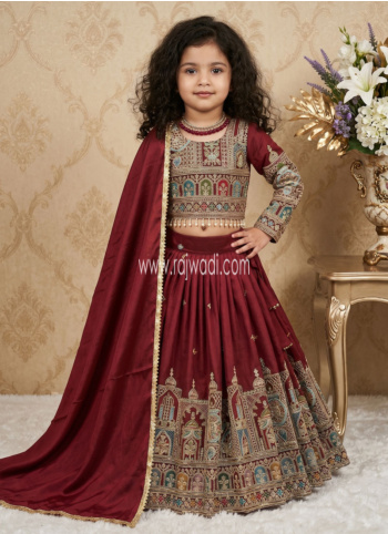 Maroon Embroidered Silk Lehenga Choli With Dupatta