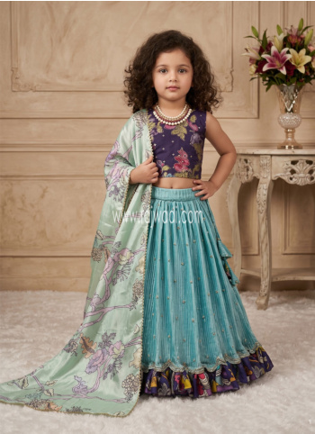 Festive Wear Sky Blue Lehenga Choli With Contrast Dupatta