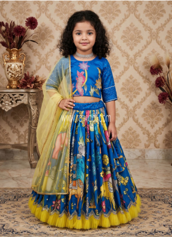 Festive Wear Blue Chinon Silk Lehenga Choli With Yellow Dupatta