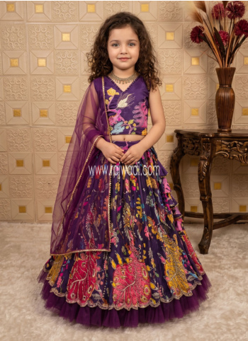 Digital Printed Purple Crepe Silk Lehenga Choli With Dupatta