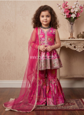 Festive Wear Rani Satin Silk Gharara Suit With Dupatta
