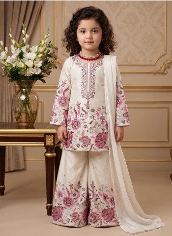 Off White Chinon Silk Embroidred Palazzo Suit