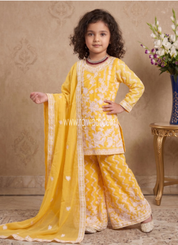 Yellow Thread Embroidered Palazzo Suit