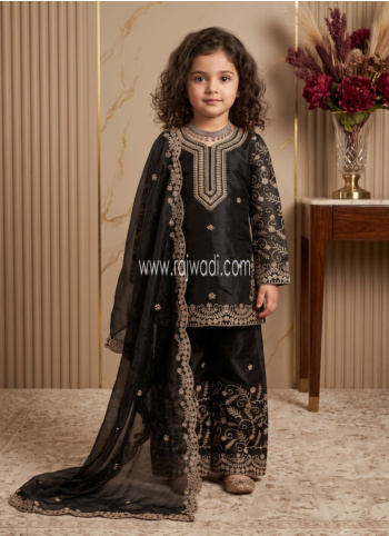 Zari Embroidered Black Silk Palazzo Suit