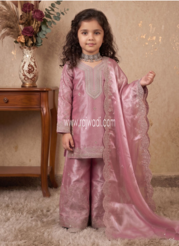 Pink Zari Embroidered Silk Palazzo Suit With Dupatta