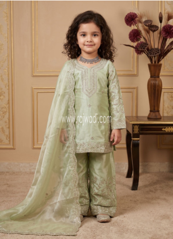 Pista Green Embroidered Silk Palazzo Suit