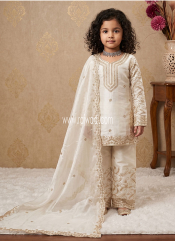 White Zari Embroidered Palazzo Suit