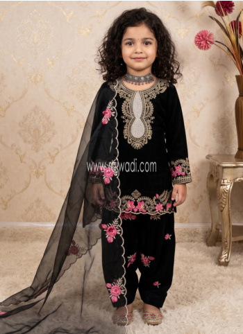Black Embroidered Salwar Suit With Dupatta