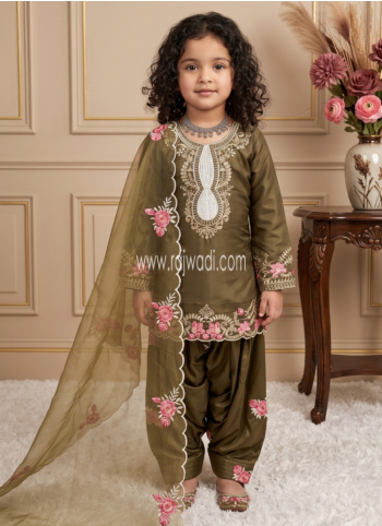 Festive Wear Mehndi Green Embroidered Salwar Suit With Dupatta