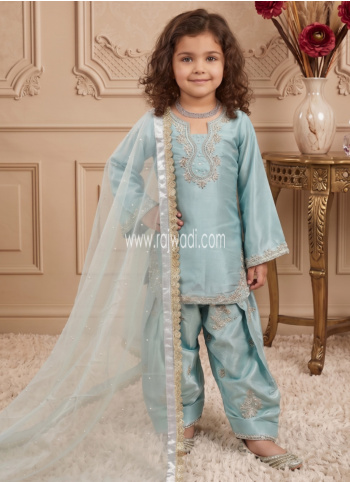 Wedding Wear Sky Blue Embroidered Salwar Suit With Dupatta