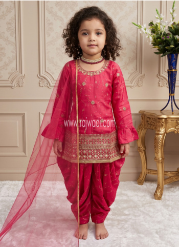 Gajari Pink Chinon Silk Embroidered Salwar Suit With Net Dupatta