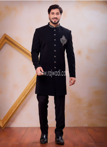 Festive Wear Black Embroidered Indowestern Set