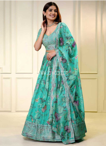 Blue Embroidered Organza Lehenga Choli