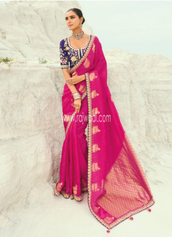 Rani Color Organza Satin Saree