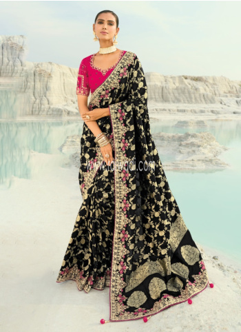Gorgeous Black Dola Silk Saree