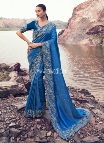 Peacock Blue Banarasi Silk Wedding Saree