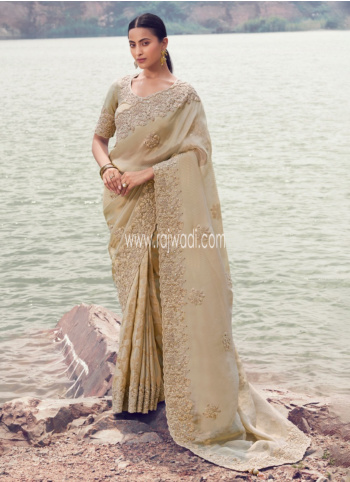 Elegant Cream Tissue Silk Saree