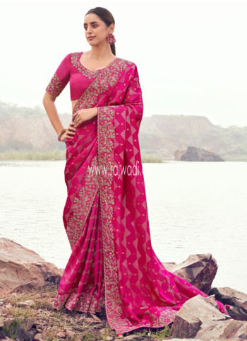 Gorgeous Deep Pink Banarasi Silk Saree