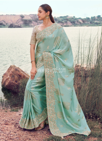 Light Sky Blue Banarasi Silk Saree