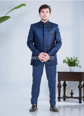 Attractive Blue Jodhpuri Suit In Imported Fabric