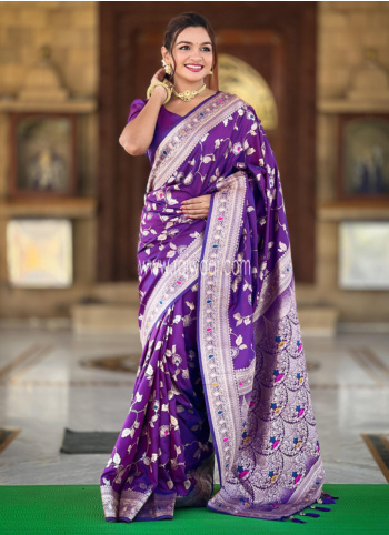 Banarasi Silk Woven Purple Saree