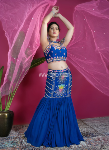 Beautiful Blue Fish Cut Embroidered Wedding Lehenga Choli