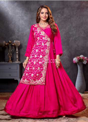 Beautiful Deep Pink Silk Gown For Women