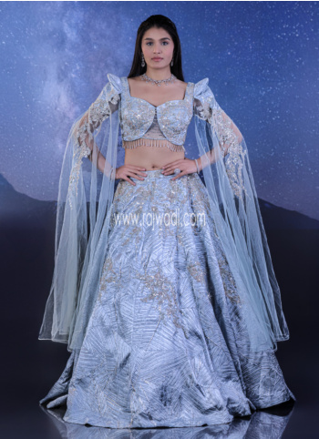 Beautiful Sky Blue Art Silk Embroidered Lehenga Choli