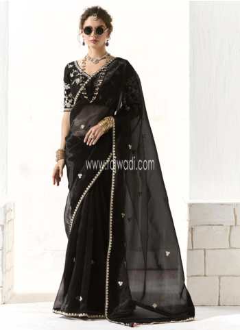 Black Embroidered Organza Saree