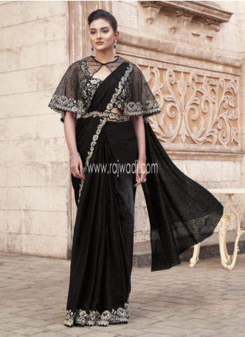 Black Festive Wear Art Satin Silk Saree For Women