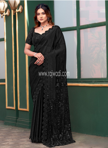 Black Organza Silk Saree With Heavy Embroidered Pallu