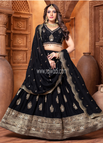 Black Shimmer Silk Woven Lehenga Choli With Dupatta