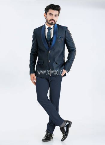 Blue Tuxedo Suit In Imported Fabric