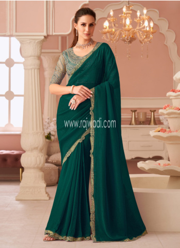 Bottle Green Georgette Embroidered Saree