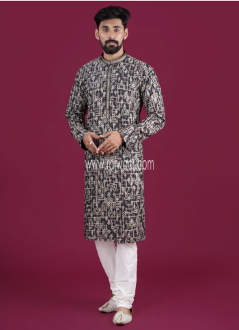 Bottle Green Printed Kurta Pajama Set