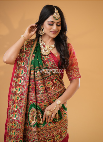 Bride Wear Green And Maroon Gharchola Saree