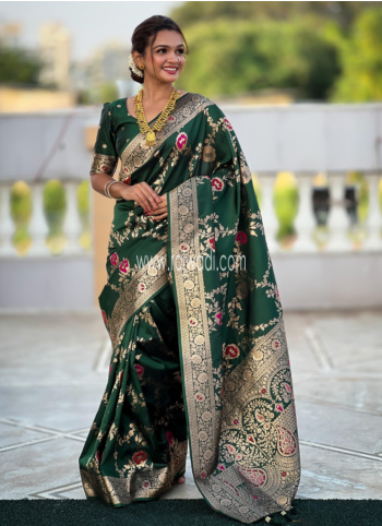 Dark Green Woven Banarasi Silk Saree