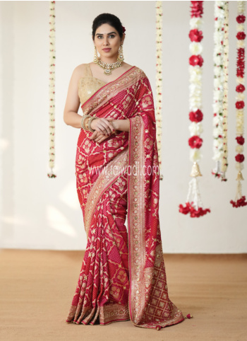 Dark Pink Zardosi Embroidered Saree For Wedding