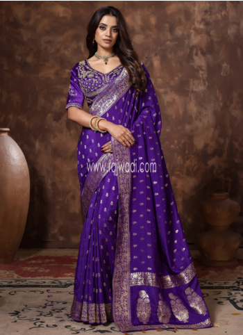 Dark Purple Woven Banarasi Silk Saree