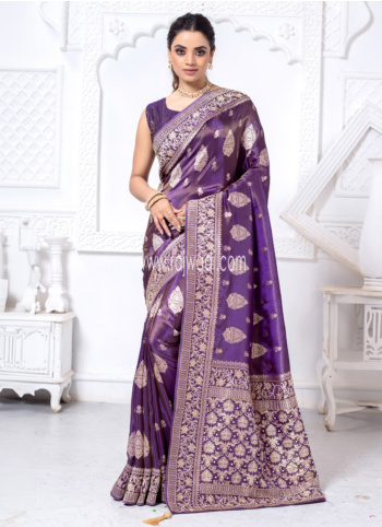 Dark Purple Woven Banarasi Silk Saree