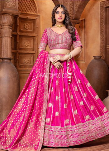 Deep Pink Embroidered Lehenga Choli With Dupatta
